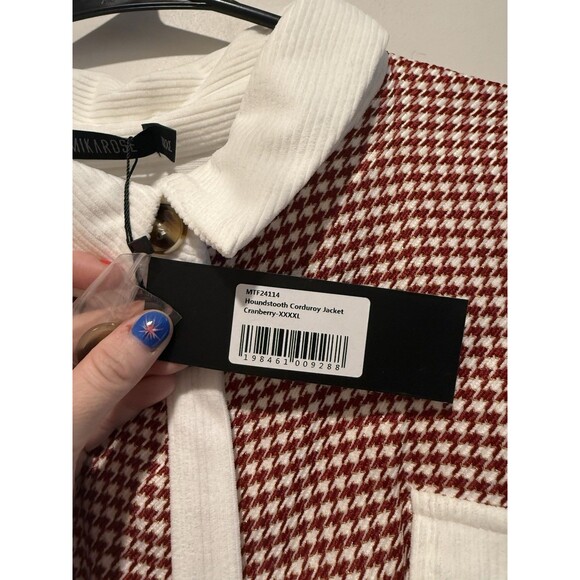 Mikarose Houndstooth Corduroy Jacket Cranberry XXXXL - Picture 3 of 5